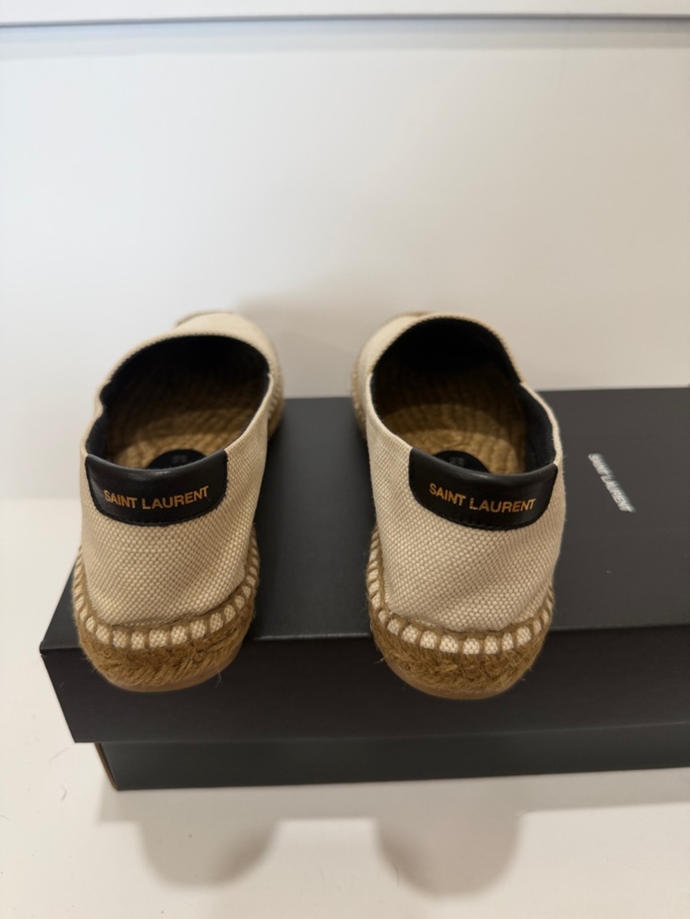 Yves Saint Laurent Cream Canvas Espadrille Flats with Black Trim - Picture 2 of 6